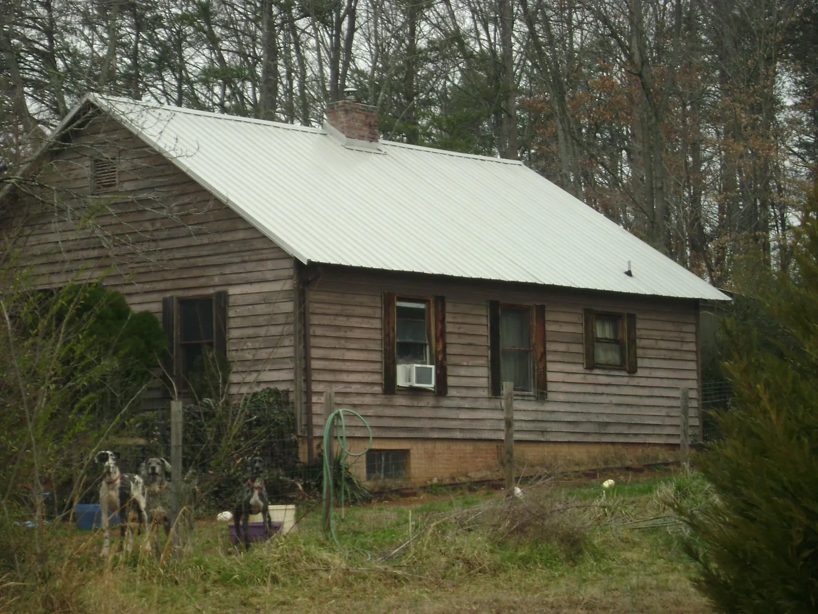 White metal roof on an old wood sided farmhouse, from a Metal Roof Installation job in Raywood